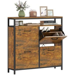 HOMCOM Dulap pentru pantofi cu 4 sertare pliabile, design compact, raft deschis, pentru 12-20 de perechi de pantofi, oțel, maro | Aosom Romania imagine