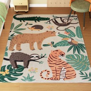 HOMCOM Covor plușat cu Model de Jungle, uşor de întreţinut, Crem + Multicolor | Aosom Romania imagine
