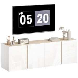 HOMCOM Comodă TV pentru televizoare de 65 de inch, Dulap TV cu uși Soft-Close, rafturi ajustabile, orificii pentru cabluri, pentru camera de zi, Alb | Aosom Romania imagine