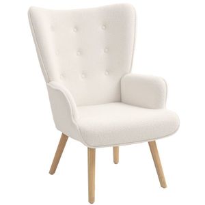 HOMCOM Scaun de living din material bouclé, scaun capitonat și umplut cu picioare din lemn, 71 x 74 x 96 cm, bej | Aosom Romania imagine