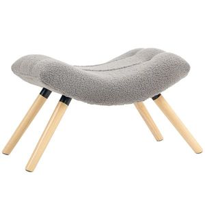 HOMCOM Taburet modern cu husă din fleece și picioare din lemn, tapițat, pentru cameră de zi, dormitor, hol, Gri deschis | Aosom Romania imagine