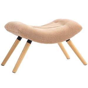 HOMCOM Taburet de lemn modern cu husă de fleece și picioare din lemn, tapitat, pentru cameră de zi, dormitor, hol, Maro | Aosom Romania imagine