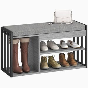 HOMCOM Suport pentru pantofi cu bancă de ședere, mobilier de hol pentru pantofi, dulap cu design în 3 trepte, pentru hol, intrare, camera de zi, dormitor, Gri | Aosom Romania imagine