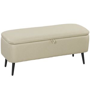 HOMCOM Bancă de Depozitare cu Capac Rabatabil și Picioare din Oțel pentru Dormitor Sufragerie Intrare 101x38, 5x44, 5 cm Bej | Aosom Romania imagine