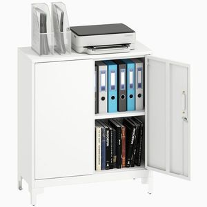 HOMCOM Dulap de birou din metal, uși cu închidere, comodă de birou, design în 2 nivele, Alb | Aosom Romania imagine