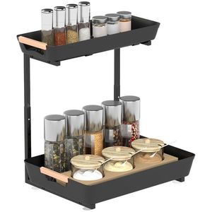 HOMCOM Raft de bucătărie, Reglabil în înălțime cu 2 Coșuri, Bar pentru Cafea, 40 x 30 x 33, 5-42 cm | Aosom Romania imagine