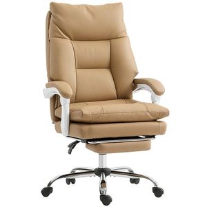 HOMCOM Scaun de Birou Ergonomic cu Suport Lombar, Brate Pliabile, Suport pentru Picior Maro Deschis | Aosom Romania imagine