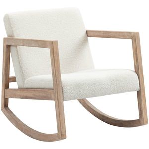 HOMCOM Scaun Balansoar Minimalist cu Pernuțe pentru Scaun și Spătar, Scaun pentru Sufragerie din Lemn de Caucciuc, Pluș și Spumă, 60x81x71 cm, Crem | Aosom Romania imagine
