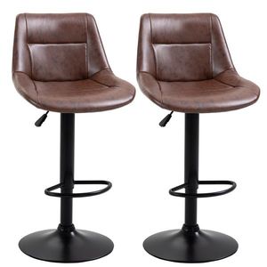 HOMCOM Set 2 Scaune de Bar, Scaune înalte, reglabile în înălțime, incl. Suport pentru Picioare, 46.5cm x 50cm x 108cm, Negru + Maro | Aosom Romania imagine