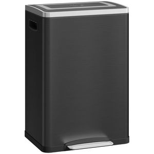 HOMCOM Coș de Gunoi cu 2 Secțiuni de 20L cu Pedală și Capac cu Închidere Moale, din Oțel Inoxidabil și PP, 40x34.8x59 cm, Negru | Aosom Romania imagine