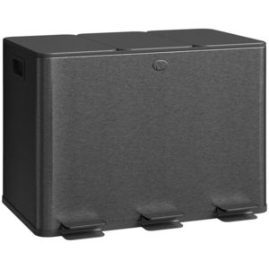 HOMCOM Coș de Gunoi cu 3 Secțiuni de 20L cu Pedală și 2 Capace cu Închidere Silențioasă, Coș de Gunoi din Oțel Inoxidabil și PP, 61.9x36.6x56.7 cm, Negru | Aosom Romania imagine