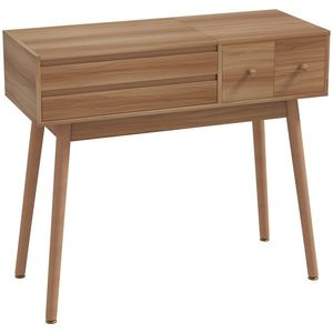 HOMCOM Masă de Toaletă pentru Machiaj cu Oglindă Rabatabilă și Lumini LED, Stație de Machiaj cu 3 Sertare, Compartimente Interne și Picioare din Pin, Masă de Toaletă pentru Dormitor, Modernă, 100x40x87 cm, Culoare Nuc | Aosom Romania imagine