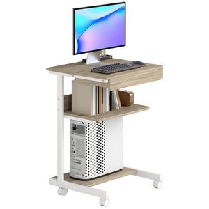 HOMCOM Birou de calculator pe roti, birou cu depozitare 56 x 51 cm cu sertar, compartiment si suport CPU, stejar | Aosom Romania imagine