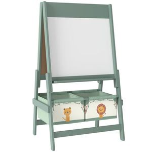 AIYAPLAY Tablă de desen pentru copii 3 în 1 cu rolă de hârtie și 2 coșuri de depozitare Verde | Aosom Romania imagine