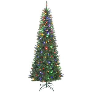 HOMCOM Pom de Crăciun Artificial de 210 cm cu Lumini Incorporate Albe și Colorate în 9 Moduri și 1273 Ramuri Ignifuge, Brad de Crăciun Realist și Des cu Bază Metalică Pliabilă pentru Acasă | Aosom Romania imagine