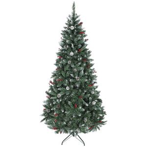 HOMCOM Brad de Crăciun Înalt de 210 cm cu 928 de Ramuri, Brad Artificial de Interior cu Conuri și Boabe Roșii Decorative, Bază Metalică, Verde | Aosom Romania imagine