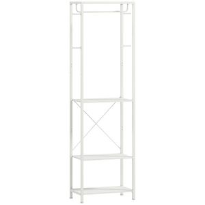 HOMCOM Cuiere de Intrare cu Suport pentru Încălțăminte, Bară pentru Haine, 4 Cârlige, Raft Superior și 2 Rafturi pentru Încălțăminte, 52x30x180 cm, Alb | Aosom Romania imagine