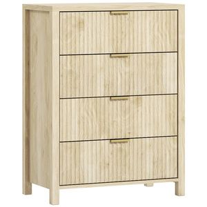 HOMCOM Comodă pentru Dormitor cu 4 Sertare Canelate, Comodă din Lemn cu Mânere Aurii, pentru Sufragerie, Sala de Mese și Hol, 70x38x93 cm, Lemn Natural | Aosom Romania imagine