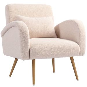 HOMCOM Fotoliu pentru Sufragerie Captusit, Fotoliu de Cameră în Material Teddy cu Pernă Lombardă, Fotoliu de Lectură cu Picioare cu Efect de Lemn din Metal pentru Sufragerie și Birou, 77x77x83 cm, Bej | Aosom Romania imagine
