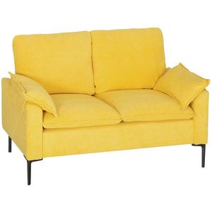 HOMCOM Divan cu Două Locuri Îmbunătățit în Material Textil de Tip Spugna cu Perne Detașabile, Divan Compact Modern cu Brațe și Picioare Metalice pentru Sufragerie, Dormitor, 130x77x84 cm, Galben | Aosom Romania imagine