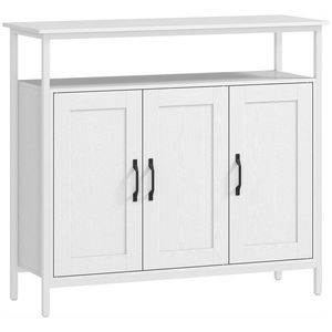 HOMCOM Bufet de Bucătărie cu Raft Deschis și 2 Dulapuri, Mobilier de Bucătărie cu Rafturi Ajustabile din Lemn, Bufet pentru Hol, Sufragerie și Sala de Mese, 100x35x88 cm, Alb | Aosom Romania imagine