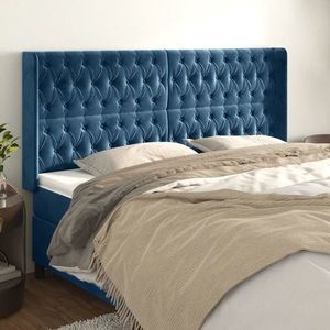 vidaXL Tăblie pat cu urechi albastru închis 183x16x118/128 cm catifea imagine