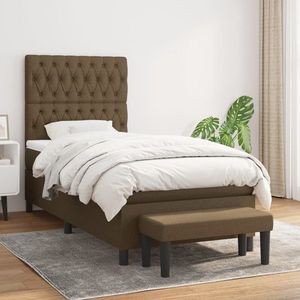 vidaXL Pat box spring cu saltea, maro închis, 90x190 cm, textil imagine