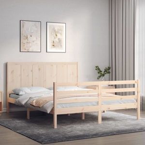 vidaXL Cadru de pat cu tăblie, king size, lemn masiv imagine