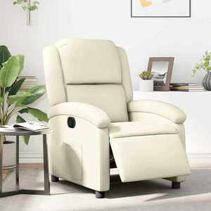 vidaXL Fotoliu rabatabil electric, crem, piele ecologică imagine