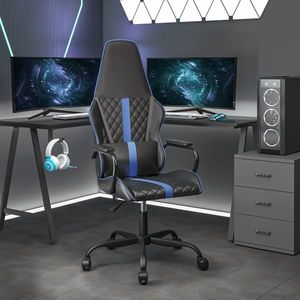 vidaXL Scaun de gaming de masaj, negru și albastru, piele ecologică imagine