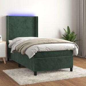 vidaXL Pat continental cu saltea, verde închis, 80x200 cm, catifea imagine
