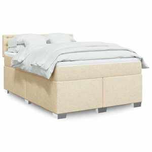 vidaXL Pat box spring cu saltea, crem, 140x200 cm, textil imagine