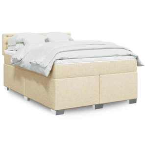 vidaXL Pat box spring cu saltea, crem, 140x200 cm, textil imagine