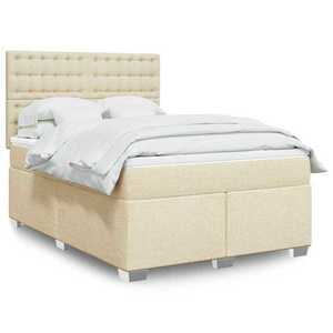 vidaXL Pat box spring cu saltea, crem, 140x200 cm, textil imagine