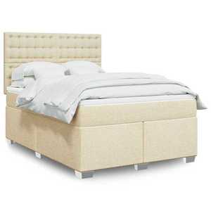 vidaXL Pat box spring cu saltea, crem, 140x200 cm, textil imagine