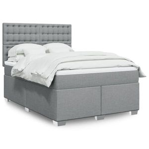 vidaXL Pat box spring cu saltea, gri deschis, 140x190 cm, textil imagine