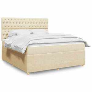 vidaXL Pat continental cu saltea, crem, 180x200 cm, textil imagine
