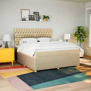 vidaXL Pat continental cu saltea, crem, 180x200 cm, textil imagine