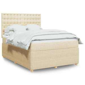 vidaXL Pat box spring cu saltea, crem, 140x200 cm, textil imagine