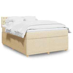 vidaXL Pat box spring cu saltea, crem, 140x200 cm, textil imagine
