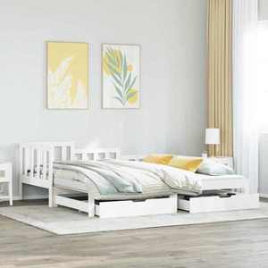 vidaXL Pat de zi cu extensie și sertare fără saltea, alb, 90x200 cm imagine