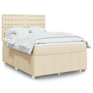 vidaXL Pat box spring cu saltea, crem, 140x200 cm, textil imagine