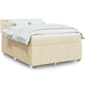 vidaXL Pat box spring cu saltea, crem, 140x200 cm, textil imagine