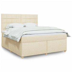 vidaXL Pat continental cu saltea, crem, 180x200 cm, textil imagine