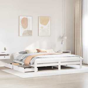 vidaXL Cadru de pat, 200x200 cm, lemn masiv de pin, alb imagine
