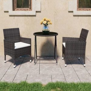vidaXL Set mobilier bistro, 3 piese, maro, poliratan/sticlă securizată imagine