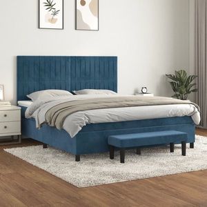 vidaXL Pat box spring cu saltea, albastru închis, 160x200 cm, catifea imagine
