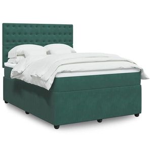 vidaXL Pat box spring cu saltea, verde închis, 140x190 cm, catifea imagine