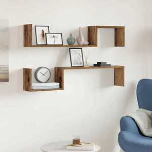 vidaXL Rafturi perete 2 buc., lemn vechi, 100x15x20 cm, lemn prelucrat imagine