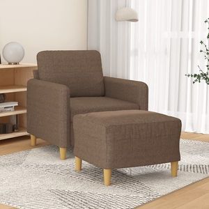 vidaXL Fotoliu canapea cu taburet, maro, 60 cm, material textil imagine